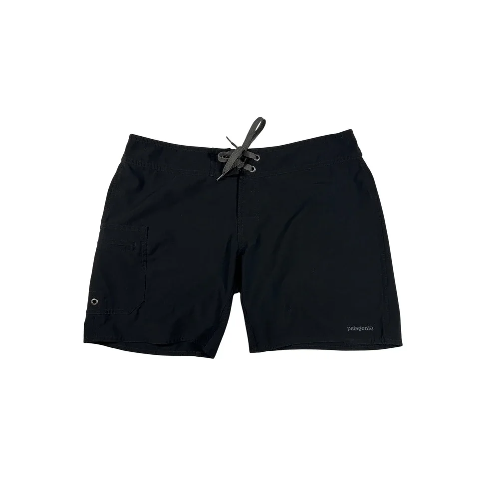 Patagonia Womens Black Board Shorts Size 4 Lace Up Cargo Pocket Swim Surf